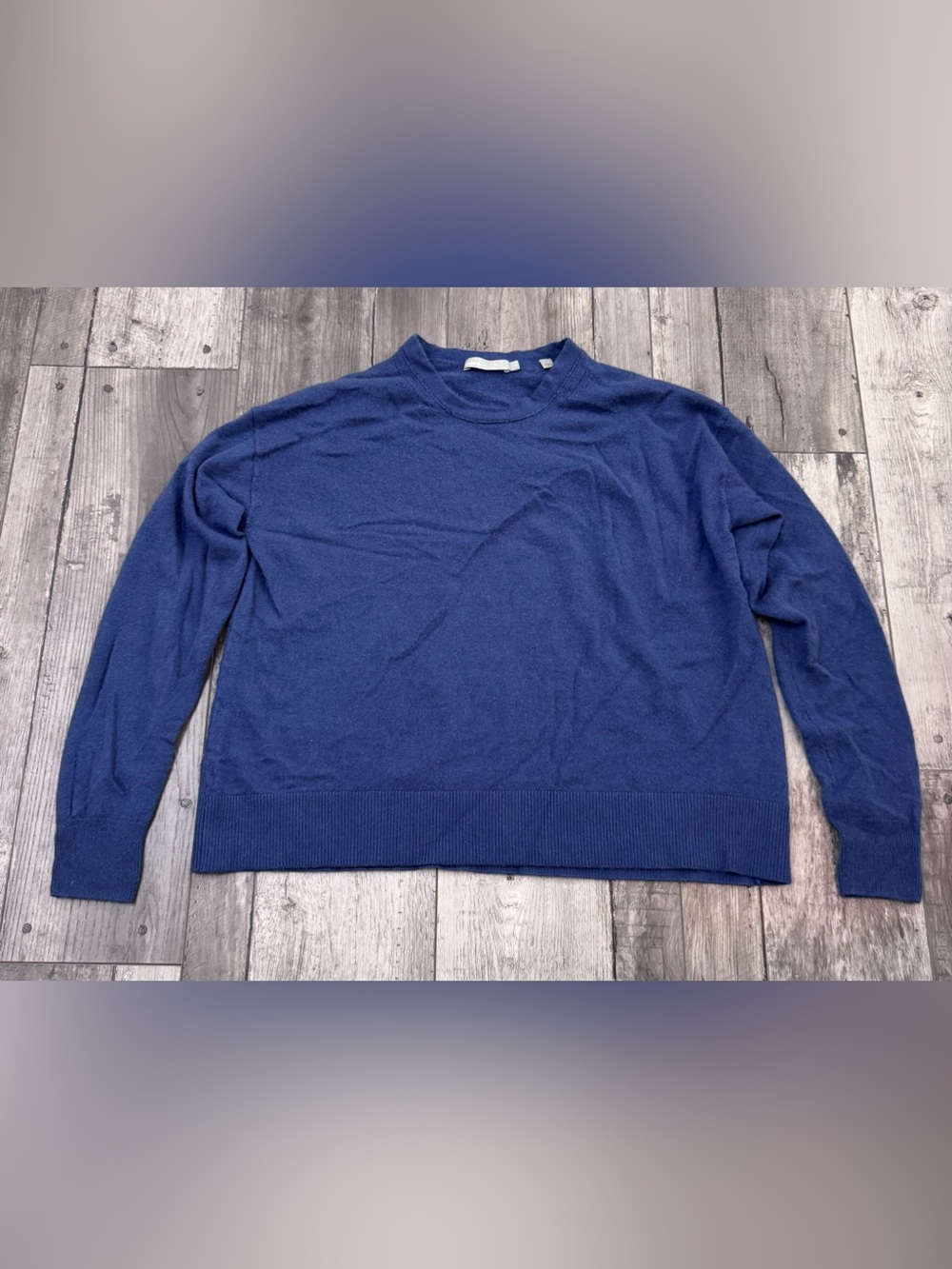 Vince Wool Cashmere Sweater Warm Cozy Crew Neck Preppy Academia Boxy Blue Large